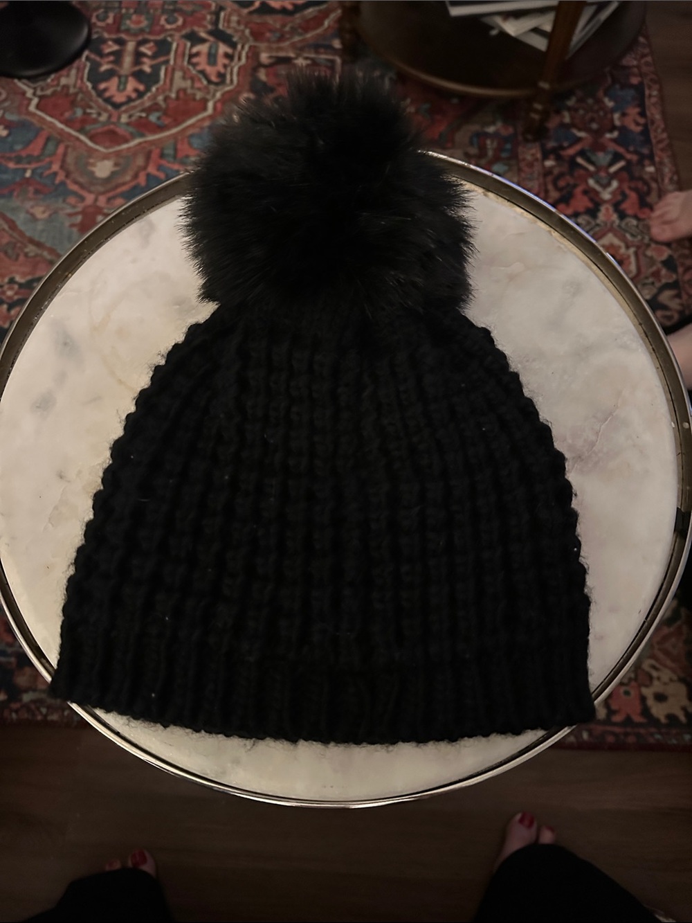 Kyi Kyi Canada Black Pom Pom Knit Beanie - Women Accessories